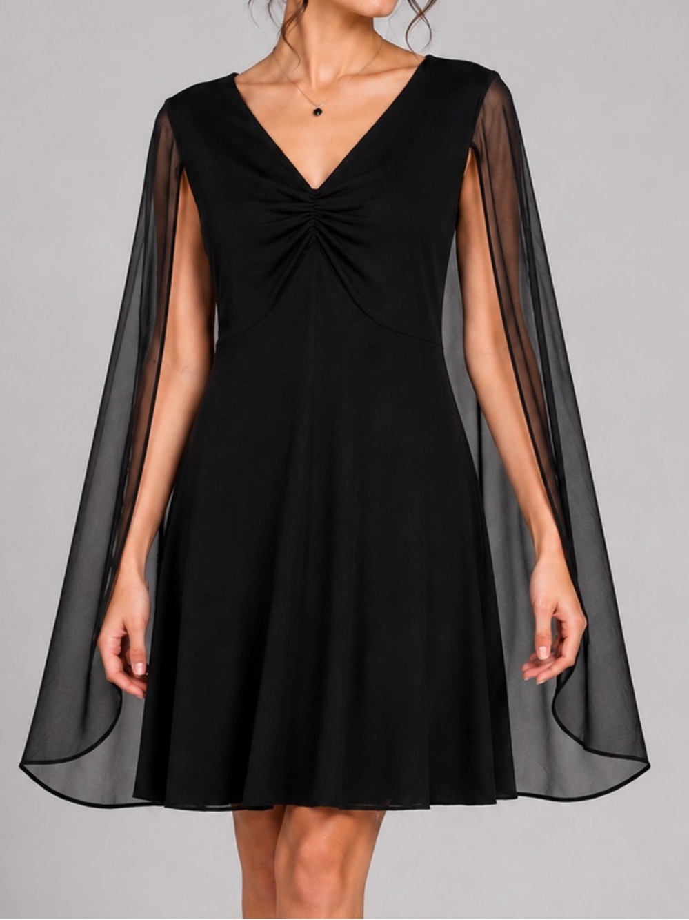 Connected Apparel Black Cape Sleeve Cocktail Dress Size 4 Goth